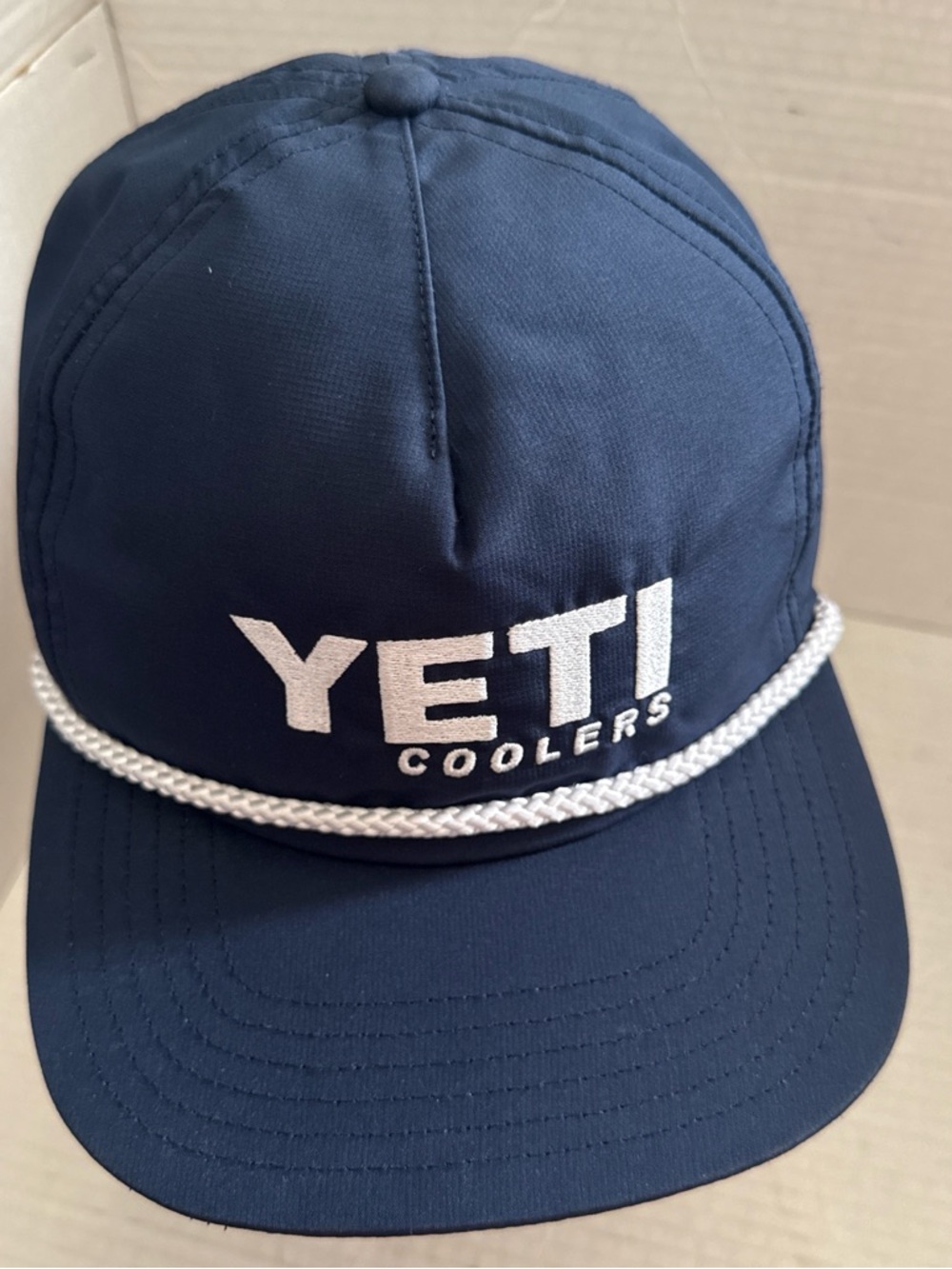 YETI Coolers Hat Cap Snap Back Mens Navy Blue Rope Embroidered Nylon Ripstop